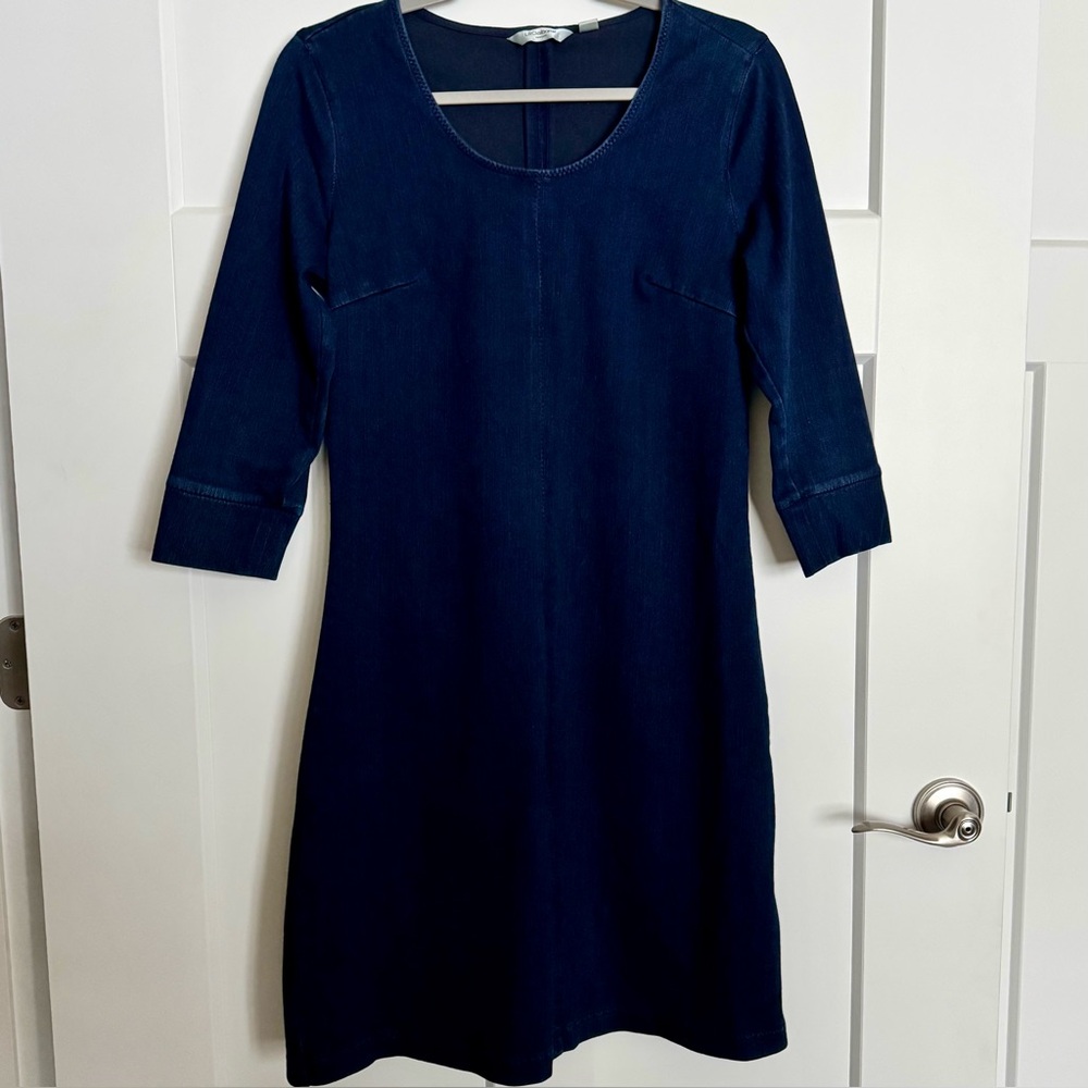 Liz Claiborne Dark Navy Blue Soft Stretch Denim 3/4 Sleeve Dress Size XS - Picture 2 of 14